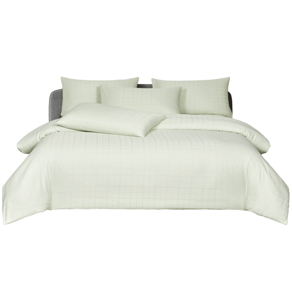 ชุดผ้าปูที่นอน 3.5 ฟุต 5 ชิ้น IBED ลายสี่เหลี่ยม LIGHT GREEN พร้อมผ้านวมถอดซัก
